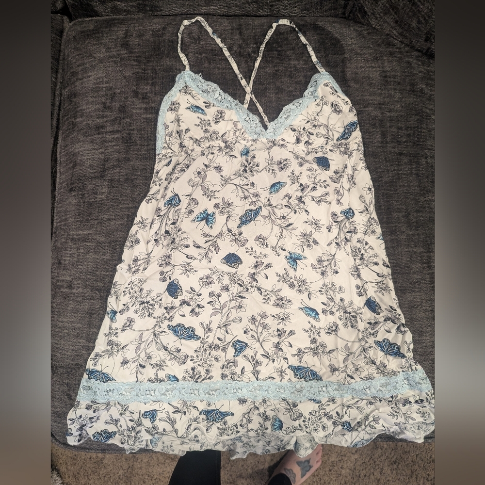 Adore Me Blue and White Floral Chemise